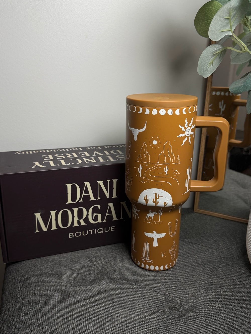 Western Desert Travel Tumbler in Rust with Handle